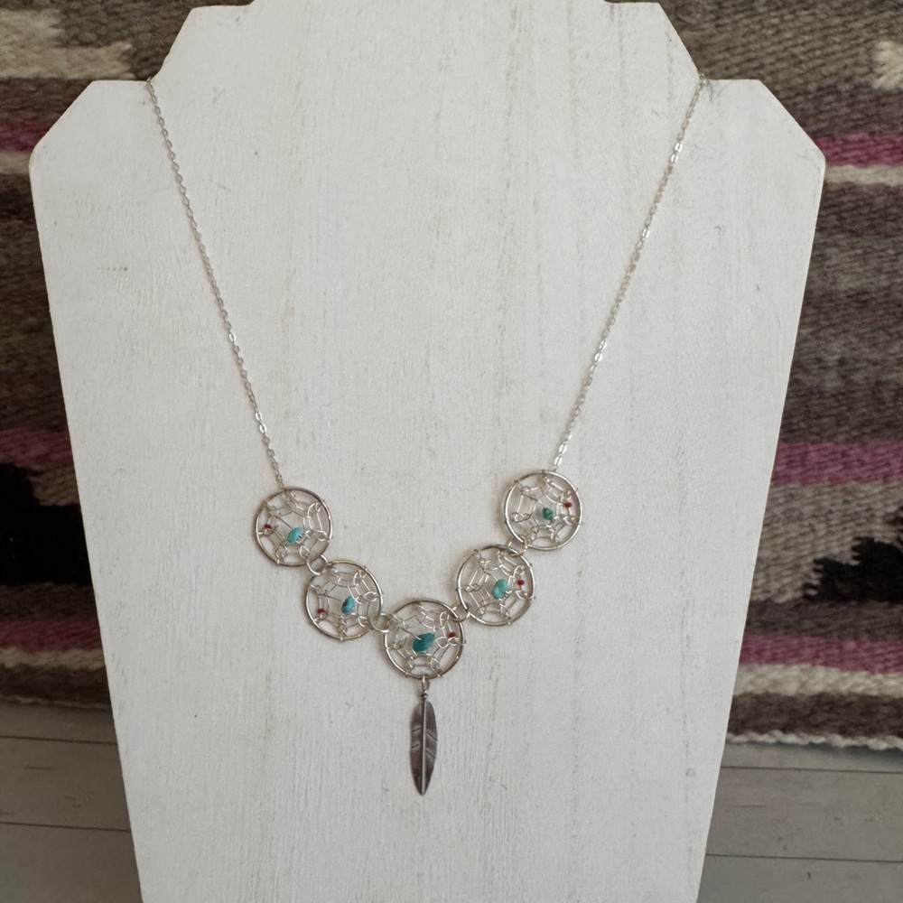 Navajo Sterling Silver Dreamcatcher Necklace 19”